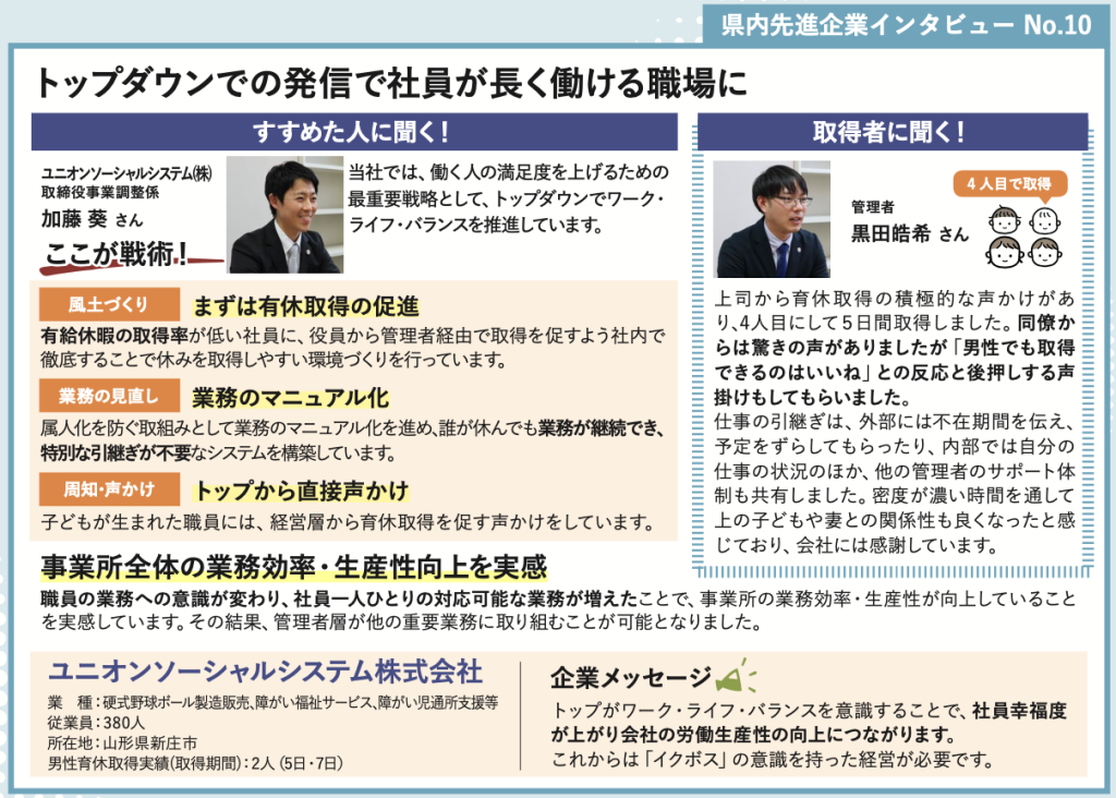 仕事と育児の両立支援に関する方針 ユニオンソーシャルシステム株式会社